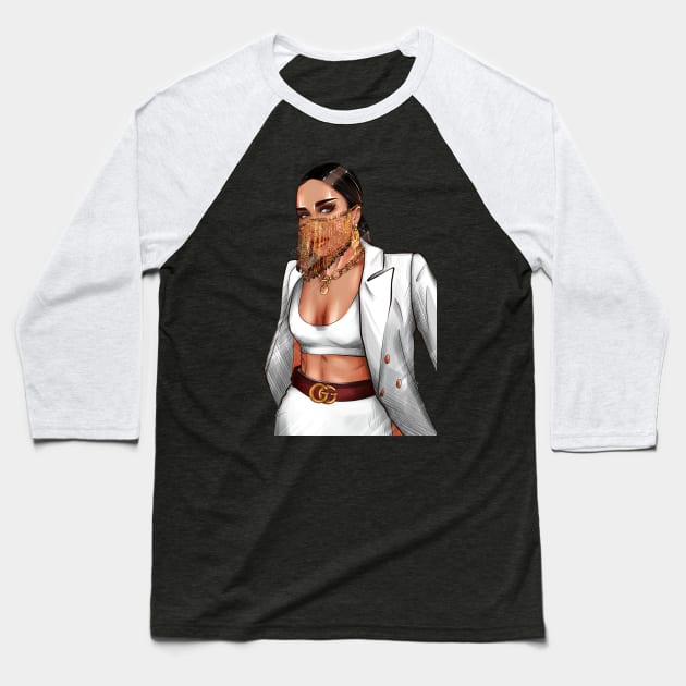 Business African American woman in white jacket and gold mask. Baseball T-Shirt by ArctiumStudio
